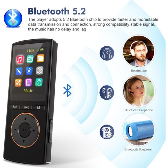 MP3 Player, Safuciiv 32GB MP3 Player with Bluetooth 5.2 HiFi Audio Quality - Picture 6 of 7
